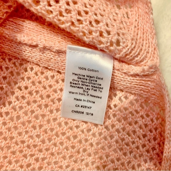 Talbots Sweater Small Coral Knit Crochet design Long BoatNeck 3/4 Sleeve Slits - Picture 12 of 16